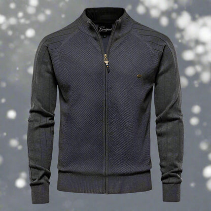 Herren Strickjacke – Regular Fit – Weiches Strickmuster – Stehkragen – Reißverschluss