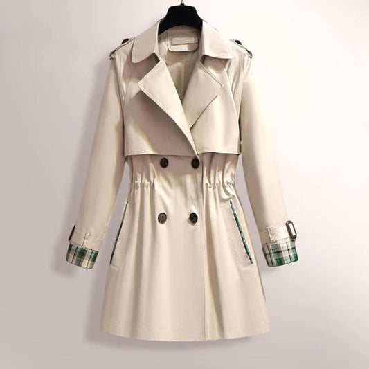 Damen Trenchcoat – Taillierter Schnitt – Doppelreihig – Gürtel – Karofutter – Epauletten