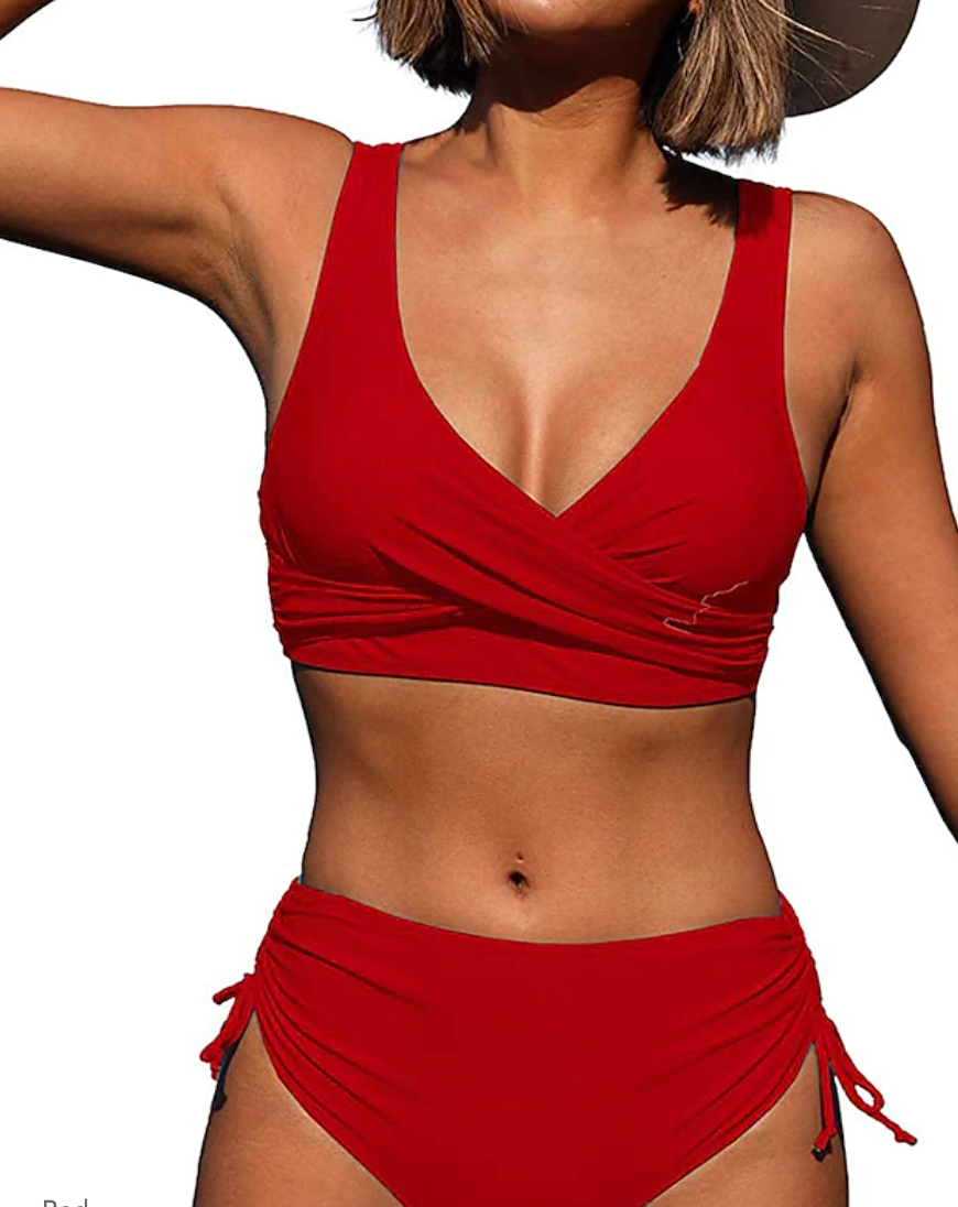 Damen Bikini Set – Wickeloberteil mit V-Ausschnitt – Verstellbare Bindehose – Atmungsaktive Stretchqualität