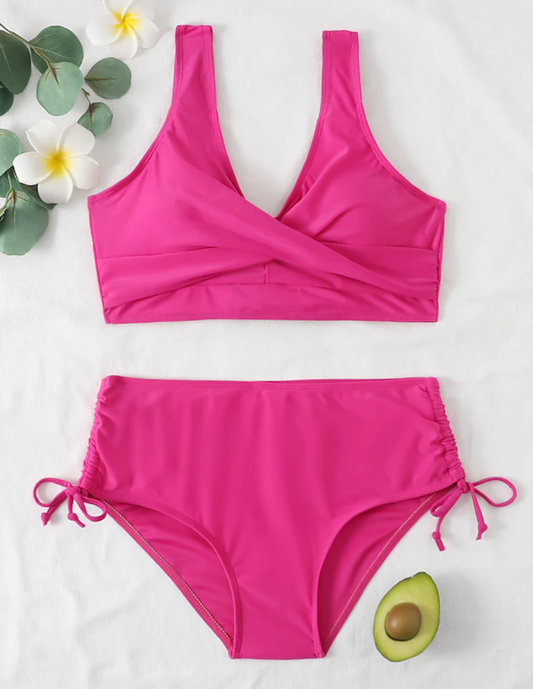 Damen Bikini Set – Wickeloberteil mit V-Ausschnitt – Verstellbare Bindehose – Atmungsaktive Stretchqualität