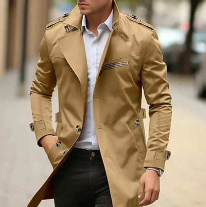 Herren Trenchcoat – Tailored Fit – Doppelreiher – Gürtel – Atmungsaktives Gewebe