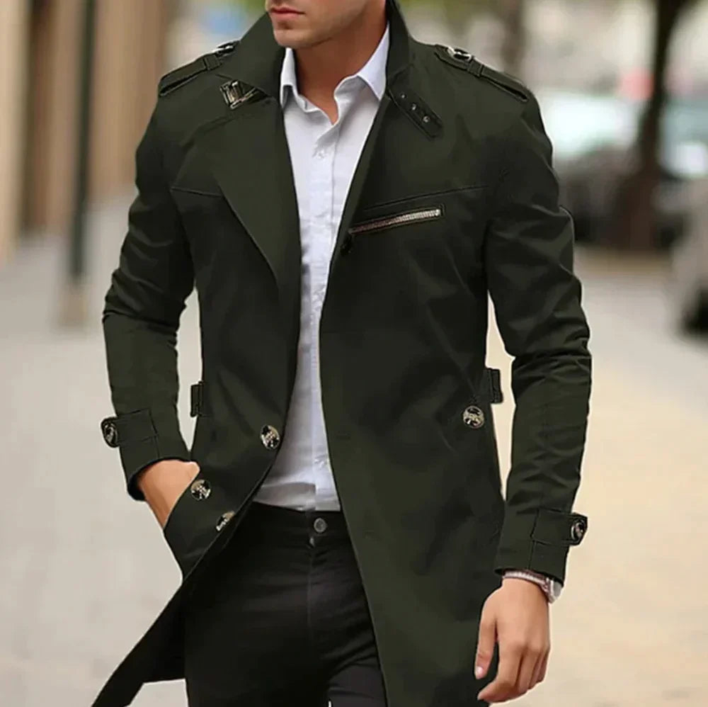 Herren Trenchcoat – Tailored Fit – Doppelreiher – Gürtel – Atmungsaktives Gewebe