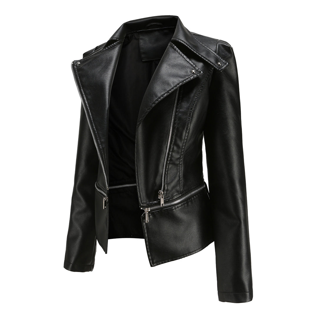 Damen Bikerjacke – Taillierter Schnitt – Asymmetrischer Reißverschluss – Elegant Modern