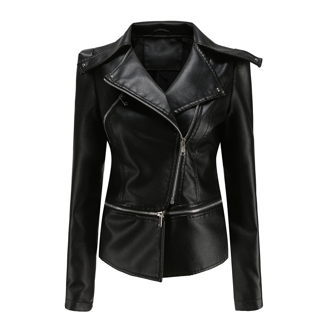 Damen Bikerjacke – Taillierter Schnitt – Asymmetrischer Reißverschluss – Elegant Modern