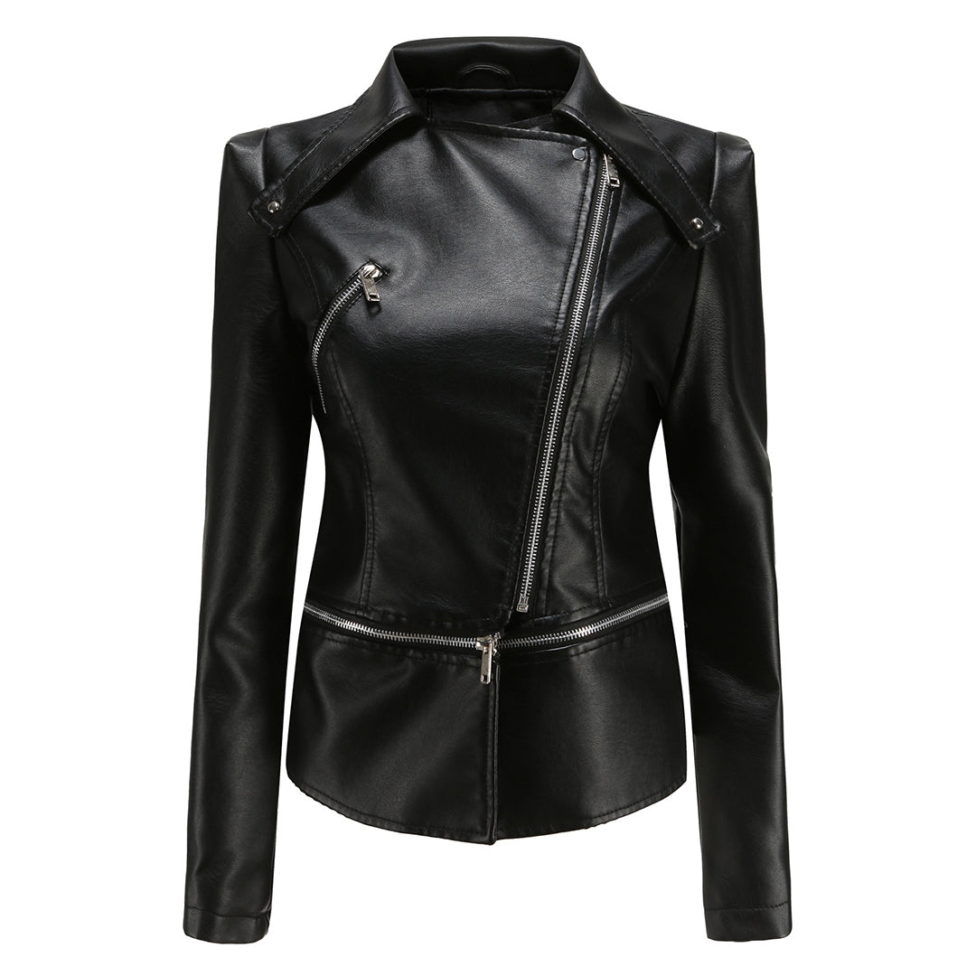 Damen Bikerjacke – Taillierter Schnitt – Asymmetrischer Reißverschluss – Elegant Modern