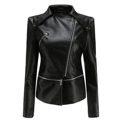Damen Bikerjacke – Taillierter Schnitt – Asymmetrischer Reißverschluss – Elegant Modern