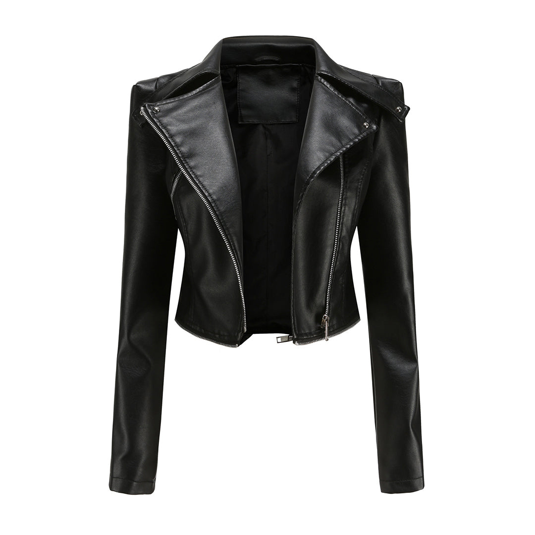 Damen Bikerjacke – Taillierter Schnitt – Asymmetrischer Reißverschluss – Elegant Modern