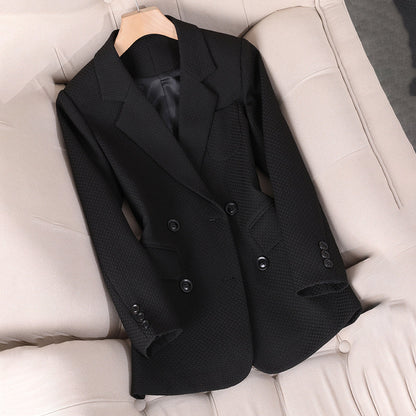 Damen Blazer – Taillierte Passform – Doppelreihig – Strukturierter Luxusstoff – Reverskragen