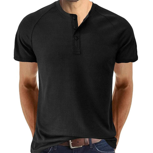 Herren Henley Shirt – Slim Fit – Soft Knit – Kurzarm – Atmungsaktiv Freizeit