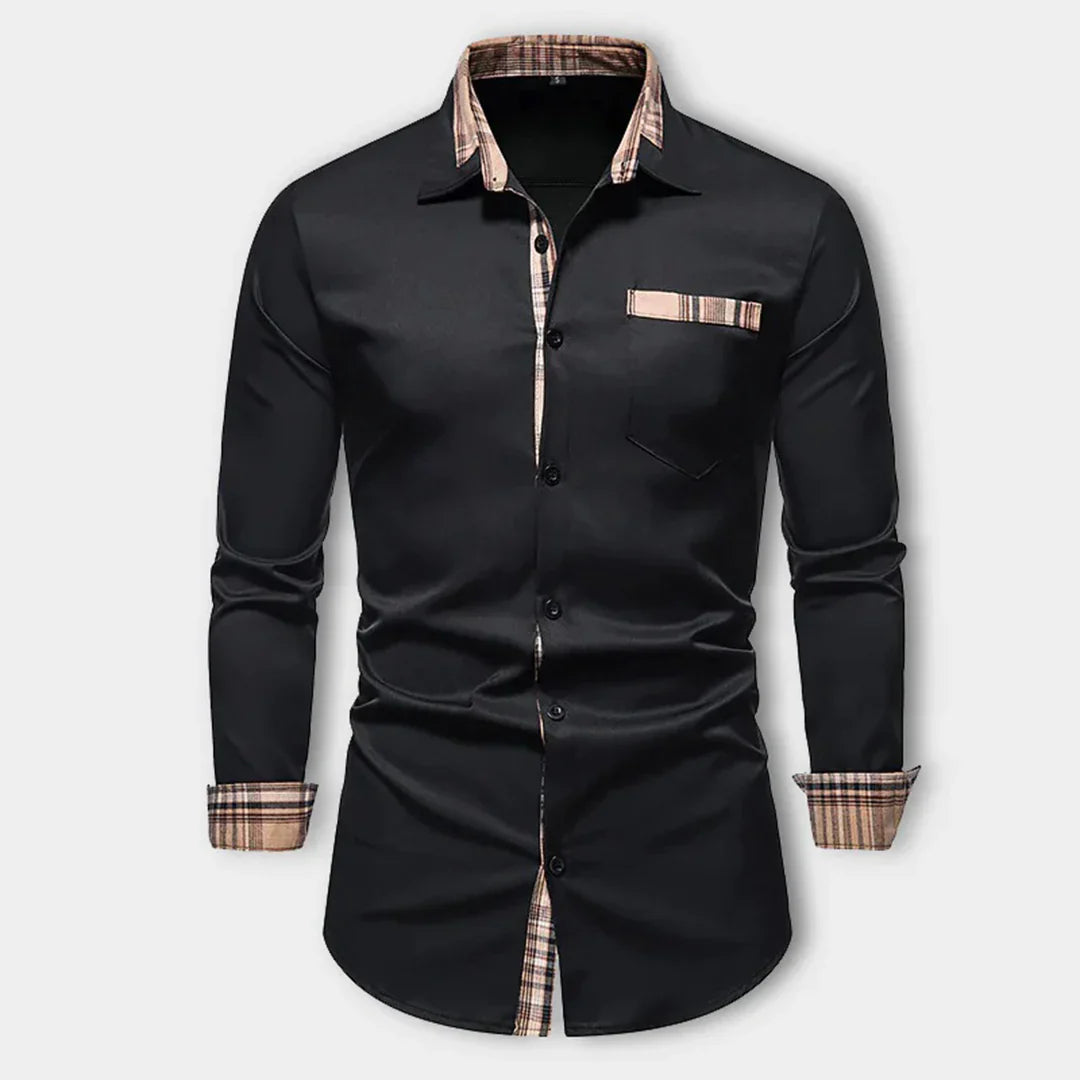 Herren Langarmhemd – Slim Fit – Atmungsaktives Mischgewebe – Karodetails