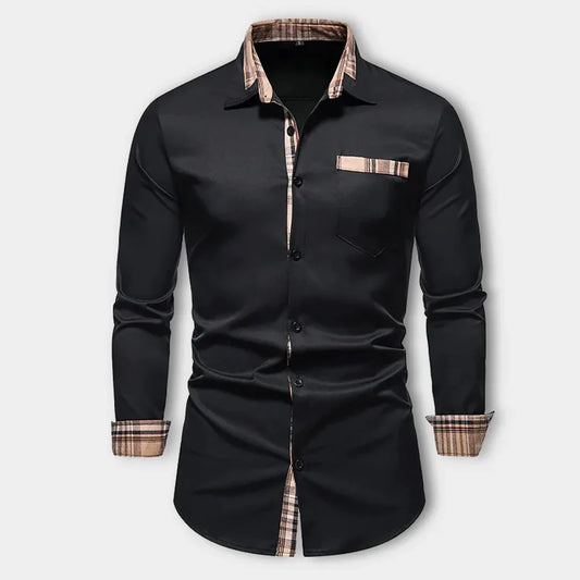 Herren Langarmhemd – Slim Fit – Atmungsaktives Mischgewebe – Karodetails