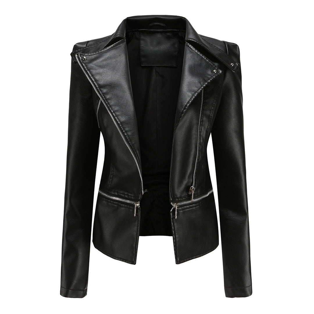 Damen Bikerjacke – Taillierter Schnitt – Asymmetrischer Reißverschluss – Elegant Modern