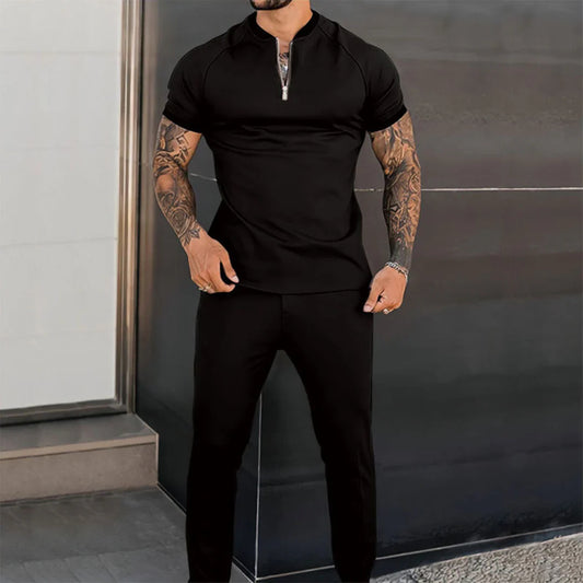 Herren Kurzarmshirt – Slim Fit – Atmungsaktives Material – Zip-Kragen – Raglanärmel