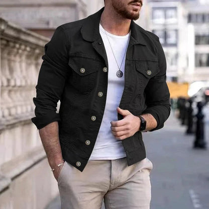 Herren Freizeitjacke – Slim Fit – Atmungsaktives Material – Knopfleiste – Brusttaschen