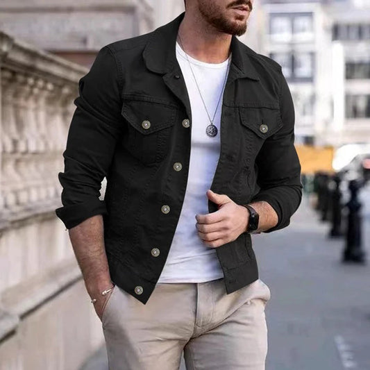Herren Freizeitjacke – Slim Fit – Atmungsaktives Material – Knopfleiste – Brusttaschen