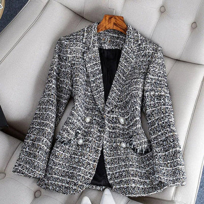 Damen Blazer – Taillierter Schnitt – Tweedoptik – Doppelreihig – Klassisches Revers