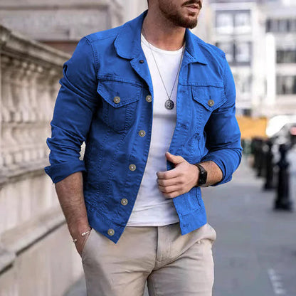 Herren Freizeitjacke – Slim Fit – Atmungsaktives Material – Knopfleiste – Brusttaschen