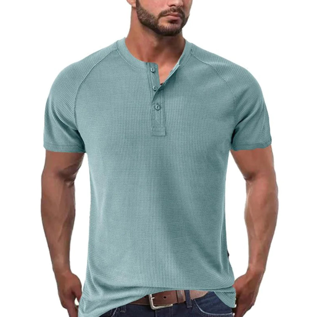 Herren Henley Shirt – Slim Fit – Soft Knit – Kurzarm – Atmungsaktiv Freizeit