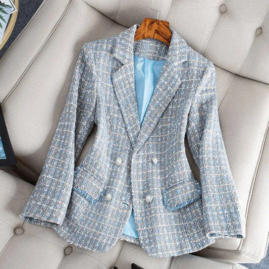 Damen Blazer – Taillierter Schnitt – Tweedoptik – Doppelreihig – Klassisches Revers