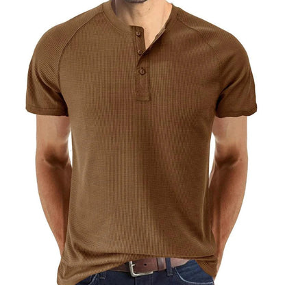 Herren Henley Shirt – Slim Fit – Soft Knit – Kurzarm – Atmungsaktiv Freizeit
