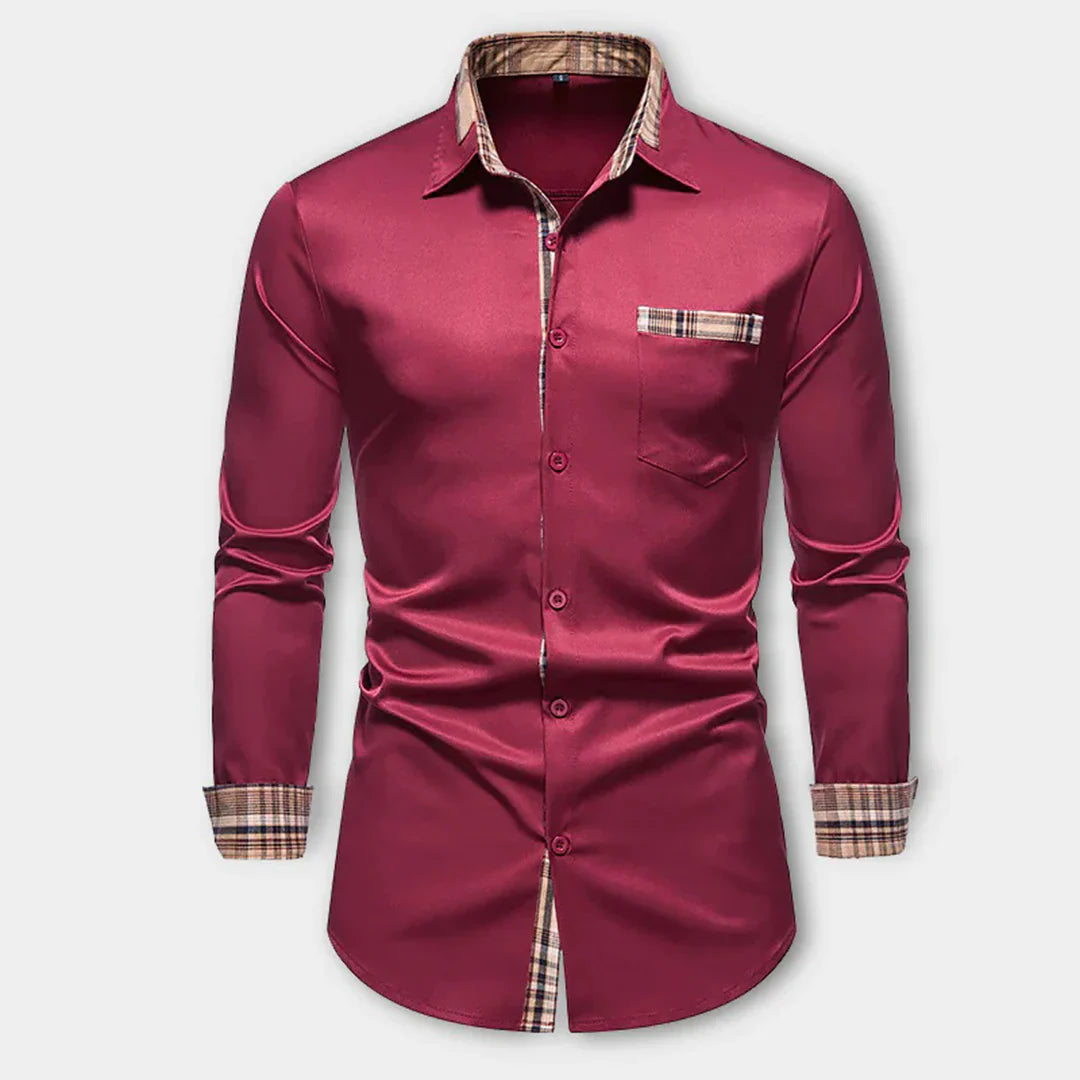 Herren Langarmhemd – Slim Fit – Atmungsaktives Mischgewebe – Karodetails