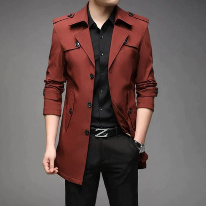 Herren Trenchcoat – Slim Fit – Einreiher – Strukturierter Schnitt – Schulterriegel