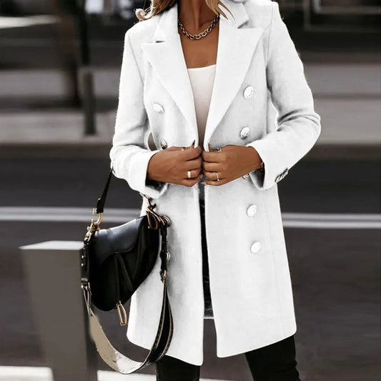Damen Blazer – Taillierter Schnitt – Doppelreihig – Luxusstoff – Mittellang Elegant