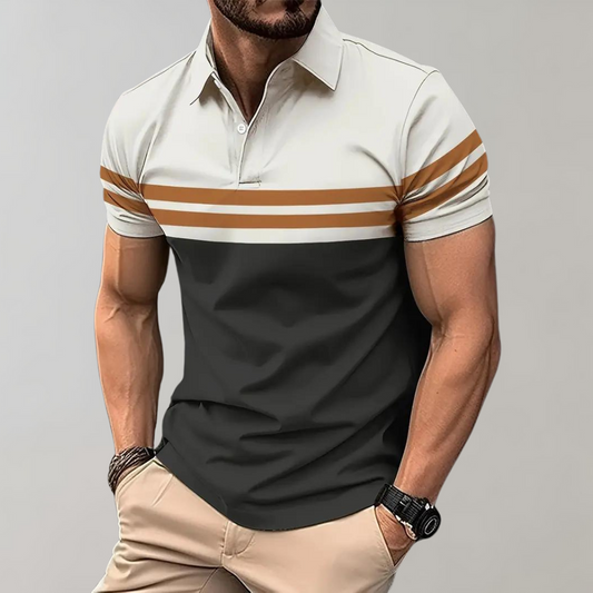 Herren Poloshirt – Slim Fit – Atmungsaktives Gewebe – Kurzarm – Gestreifter Look