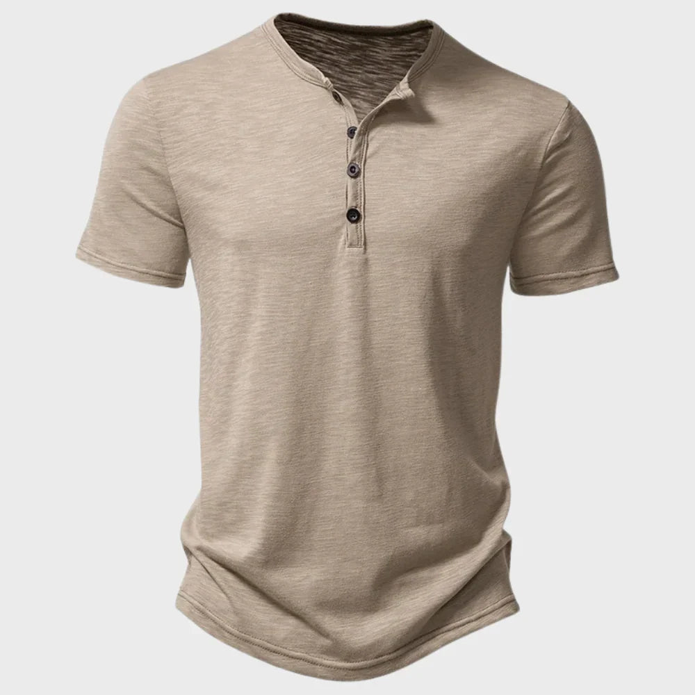 Herren T-Shirt – Soft Knit – Regular Fit – Henley Kragen – Kurzarm Atmungsaktiv