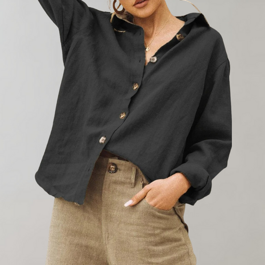 Damen Bluse – Lockerer Schnitt – Knopfleiste – Langarm – Atmungsaktives Gewebe