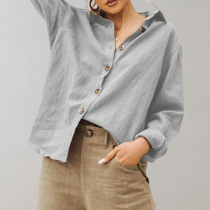 Damen Bluse – Lockerer Schnitt – Knopfleiste – Langarm – Atmungsaktives Gewebe