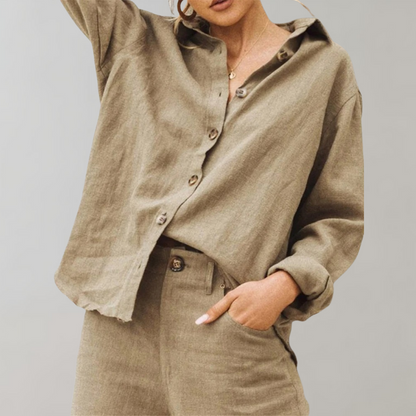 Damen Bluse – Lockerer Schnitt – Knopfleiste – Langarm – Atmungsaktives Gewebe