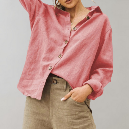 Damen Bluse – Lockerer Schnitt – Knopfleiste – Langarm – Atmungsaktives Gewebe