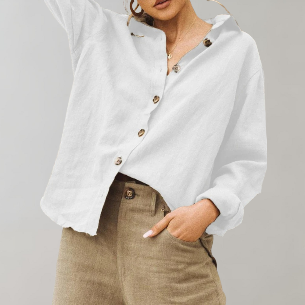 Damen Bluse – Lockerer Schnitt – Knopfleiste – Langarm – Atmungsaktives Gewebe