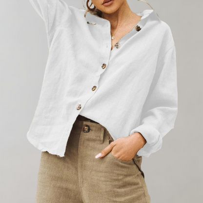 Damen Bluse – Lockerer Schnitt – Knopfleiste – Langarm – Atmungsaktives Gewebe