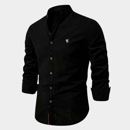 Herren Slim Fit Hemd – Atmungsaktives Gewebe – Stehkragen – Knopfleiste vorne