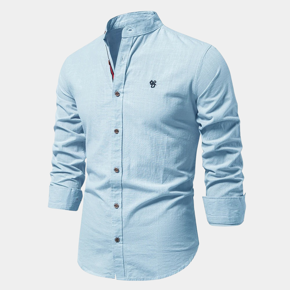 Herren Slim Fit Hemd – Atmungsaktives Gewebe – Stehkragen – Knopfleiste vorne