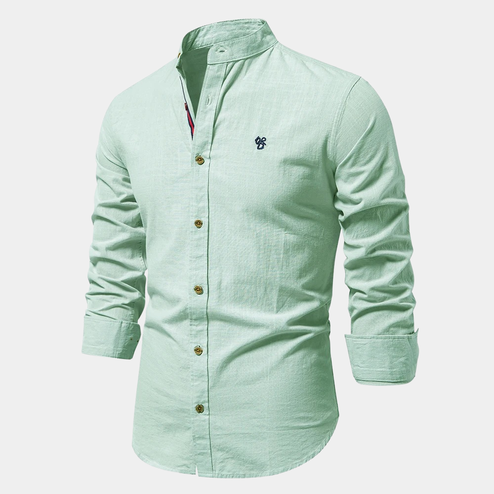 Herren Slim Fit Hemd – Atmungsaktives Gewebe – Stehkragen – Knopfleiste vorne