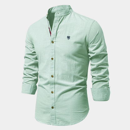 Herren Slim Fit Hemd – Atmungsaktives Gewebe – Stehkragen – Knopfleiste vorne