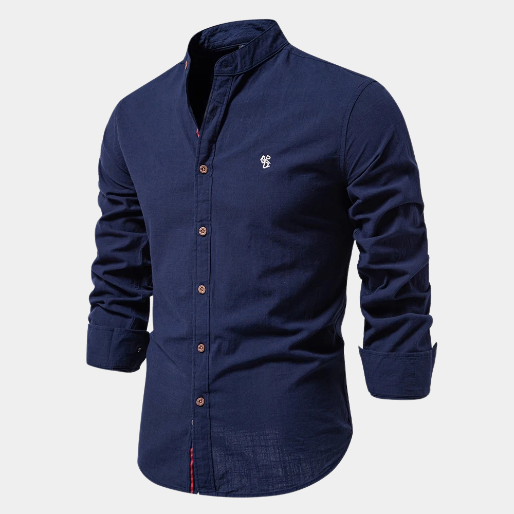 Herren Slim Fit Hemd – Atmungsaktives Gewebe – Stehkragen – Knopfleiste vorne