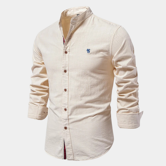 Herren Slim Fit Hemd – Atmungsaktives Gewebe – Stehkragen – Knopfleiste vorne