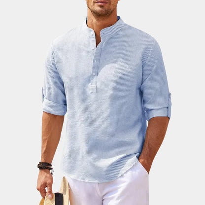 Herren Freizeithemd – Relaxed Fit – Stehkragen – Atmungsaktive Naturfasern