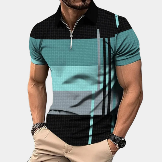 Herren Poloshirt – Slim Fit – Kurzarm – Zipperkragen – Atmungsaktives Material – Modernes Muster