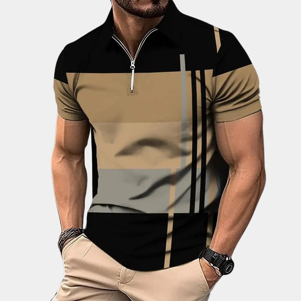 Herren Poloshirt – Slim Fit – Kurzarm – Zipperkragen – Atmungsaktives Material – Modernes Muster