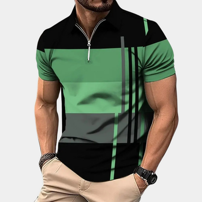 Herren Poloshirt – Slim Fit – Kurzarm – Zipperkragen – Atmungsaktives Material – Modernes Muster