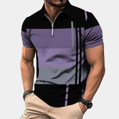 Herren Poloshirt – Slim Fit – Kurzarm – Zipperkragen – Atmungsaktives Material – Modernes Muster
