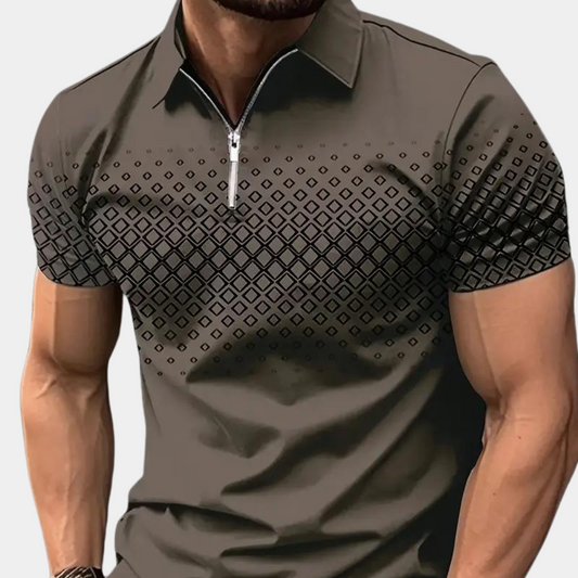 Herren Poloshirt – Slim Fit – Atmungsaktives Material – Zipperkragen – Geometrisches Muster