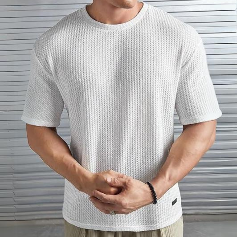 Herren Freizeitshirt – Weicher Waffelstrick – Relaxed Fit – Kurzarm – Rundhals