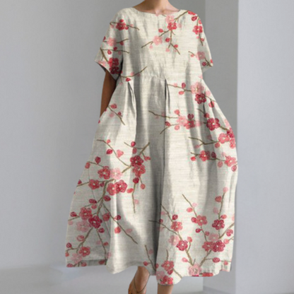 Damen Maxikleid – Oversized Passform – Naturfasern – Künstlerisches Muster