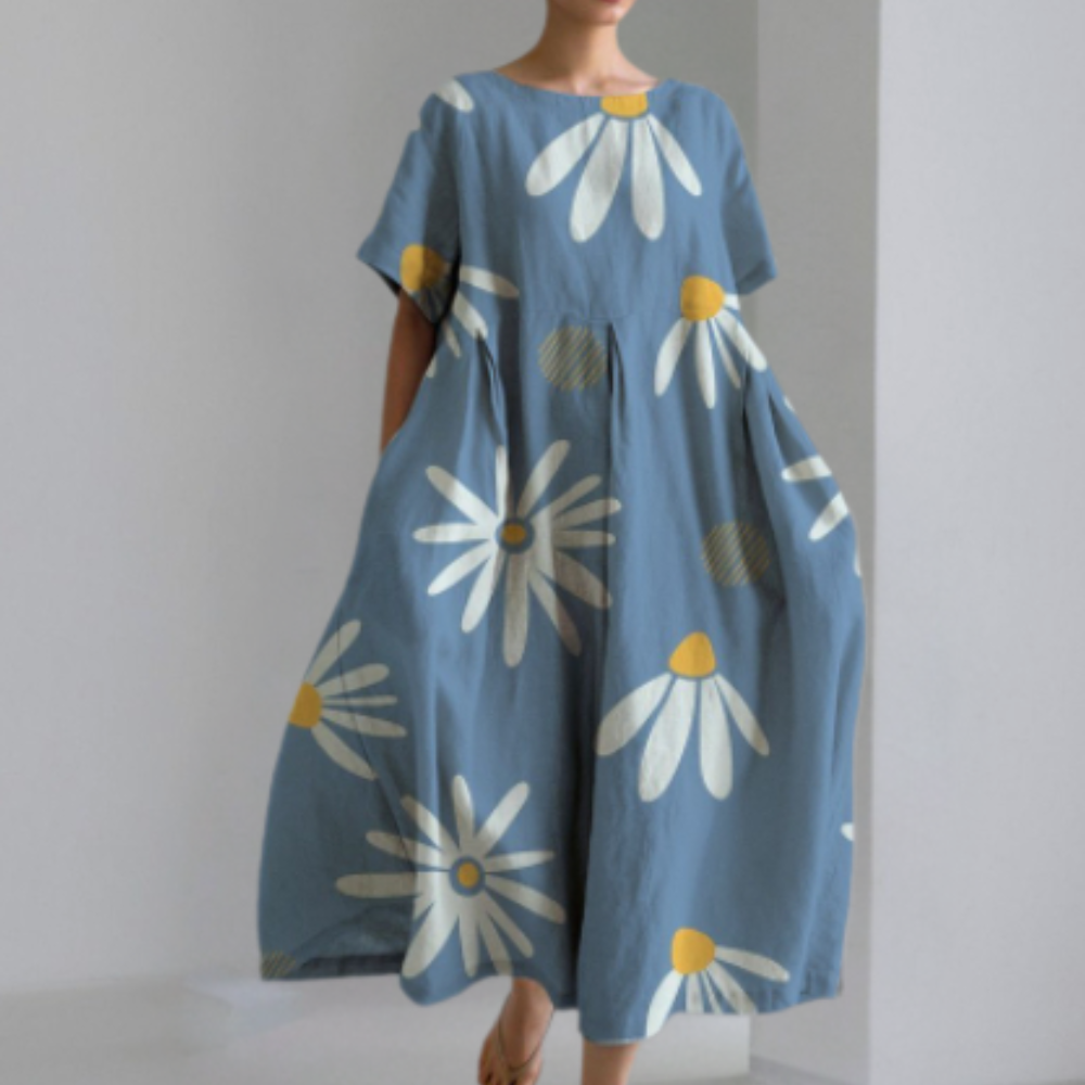 Damen Maxikleid – Oversized Passform – Naturfasern – Künstlerisches Muster